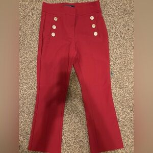 Elegant Red Women's Cropped sailor Pants with Button Details